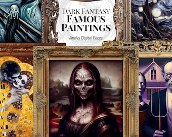 Dark Fantasy Famous Paintings Clipart - Haunted Masterpieces Reimagined - Halloween PNGs for Horror, Gothic Crafts,Sublimation,Creepy Design