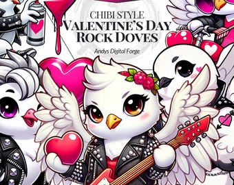 Valentine’s Day Dove Rock Chibi - PNG High-Res Cliparts - Sublimation, Creative Crafts, Printable Digital Art - Digital Download
