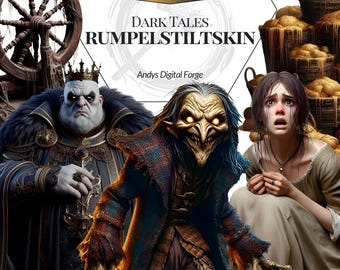Dark Fantasy Rumpelstiltskin - Cursed Debt Cliparts. Haunted PNGs for gothic sublimation, eerie crafts, dark tale storytelling, RPG design