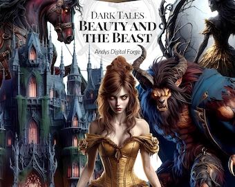 Dark Fantasy Beauty and the Beast - Cursed Love Cliparts. Haunted PNGs for gothic sublimation, eerie crafts, horror tales RPG setting design