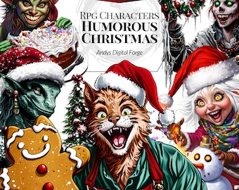 Whimsical Humorous Christmas Characters - HD PNG Clip Art - Sublimation, Portraits, Stickers, Decorations, Creative Projects, Scrapbooking