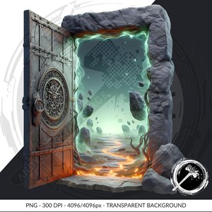 Cliparts porte portail scène dark fantasy - Portes ouvertes sur mondes hantés. PNG gothique HD - RPG, sublimation et impressions Halloween.