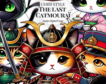Chibi The last Catmourai Cliparts – High-Res 1877 Samurai Cat Digital Art for Gaming, Sublimation, DIY Crafts, Stickers & Japanese Projects.