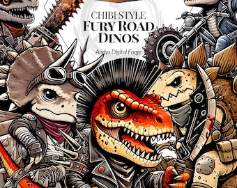 Chibi Post-Apocalyptic Dinosaur - PNG High-Res Cliparts - Sublimation, Crafts, Digital Art to Print - Digital Download