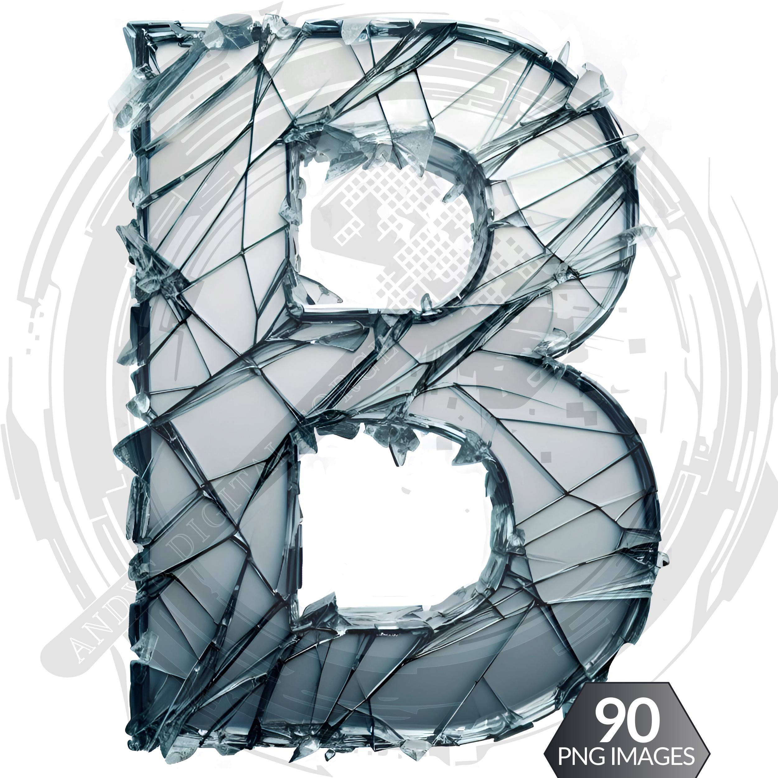 Shattered Lettering Shattered Glass Alphabet - Uppercase and Lowercase Letters, Numbers and ...