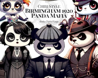 Pandas da Máfia 1920 Chibi - Clipart PNG de Alta Resolução - Sublimação, Hobbies Criativos, Arte Digital para Impressão - Download Digital