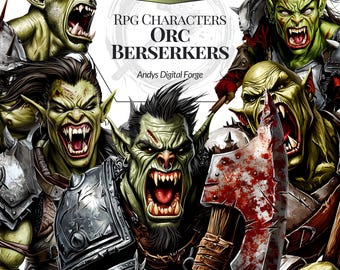 Fantasy Berserkers Orcs Set - High-Resolution PNG Cliparts - RPG Tabletop Games, Sublimation, Creative Projects - Digital Download