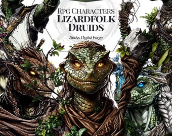 Lizardfolk Druid Fantasy - High-Resolution PNG Cliparts , RPG Tabletop Games, Sublimation, Creative Projects - Digital Download