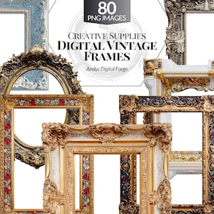 Set de Cadres Numériques Vintage - Styles Baroque, Rococo et Classique - Portrait, Illustration, Art Digital, Projets Créatifs, Scrapbooking