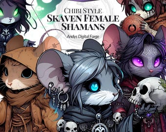 Chibi Skaven Shaman - PNG HD Fantasy RPG Cliparts - Sublimation, Creative Projects, Digital Art - Digital Download
