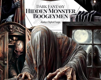 Hidden Monster Cliparts - Dark Fantasy Boogeymen, Children's Nightmare - PNG Cliparts - Scary Halloween - Horror gothic crafts creepy design