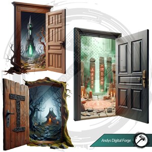 Cliparts porte portail scène dark fantasy - Portes ouvertes sur mondes hantés. PNG gothique HD - RPG, sublimation et impressions Halloween.