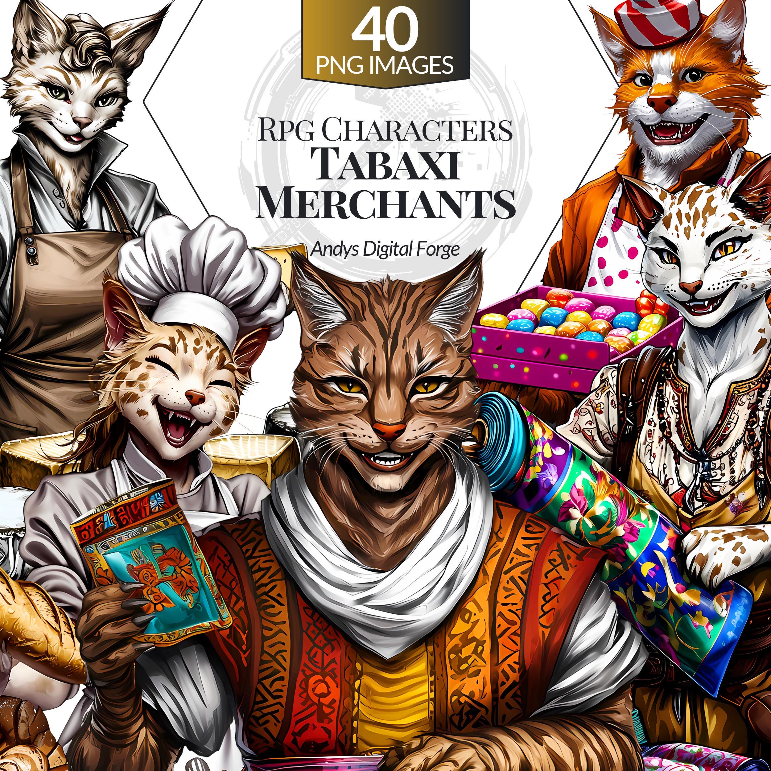 Fantasy Tabaxi Merchants - Set High-Resolution PNG Cliparts, RPG Tabletop Games, Sublimation, Creative Projects - Digital Download