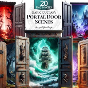 20 Dark Fantasy Portal Door Scene Cliparts - Open Gateways to Haunted Worlds. High-Res Gothic PNGs for RPG Sublimation Digital Art & Crafts.