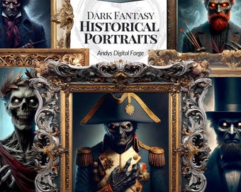 Dark Fantasy Historical Figures Portraits - Reimagined Rising Legends - PNG Cliparts - Horror, Gothic Crafts, Sublimation, Creepy