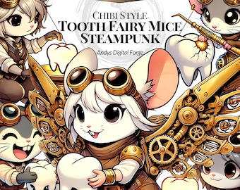 Ratinho Banguela Chibi Steampunk - Clipart PNG HD - Sublimação, Artesanato, Impressão de Arte Digital - Download Digital