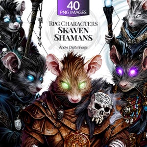 Cliparts Chamans Skavens - PNG Fantasy RPG haute résolution, sublimation, projet créatif, conception artistique - Téléchargement numérique