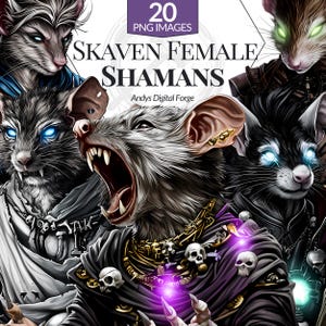 20 Skaven Female Shamans Cliparts - PNG de RPG de fantasía de alta resolución para juegos de mesa, sublimación, arte digital imprimible y proyectos de artesanía DIY.