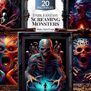 Eerie Haunted Screaming Monster Paintings - Dark Fantasy Cliparts - Halloween PNGs for Horror, Gothic Crafts,Sublimation, Creepy RPG Design