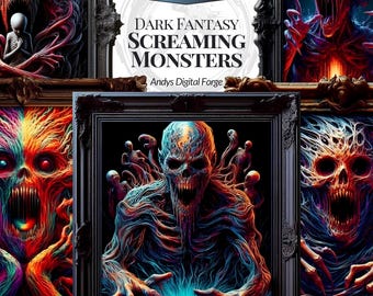 Eerie Haunted Screaming Monster Paintings - Dark Fantasy Cliparts - Halloween PNGs for Horror, Gothic Crafts,Sublimation, Creepy RPG Design