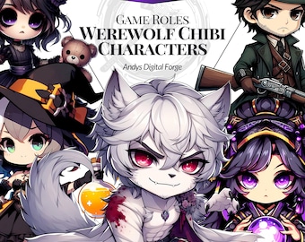 Werewolf game characters and roles - HD PNG Chibi character clip art - Prints, crafts, digital projects, game design, art