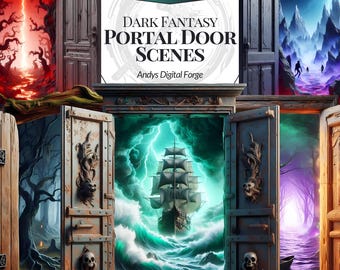 Dark Fantasy Portal Door Scene Cliparts - Open Gateways to Haunted Worlds. High-Res Gothic PNGs for RPG Sublimation Halloween Printable