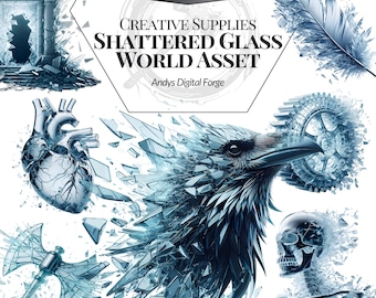 Shattered Glass World - Fantasy Animals, Artifacts, Architecture, Symbols & Nature Clipart Pack - PNG Digital Art, Scrapbooking, RPG Assets