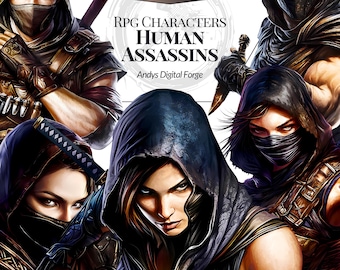 Fantasy Human Assassin Set - High-Resolution PNG Cliparts - RPG Tabletop Games, Sublimation, Creative Projects - Digital Download