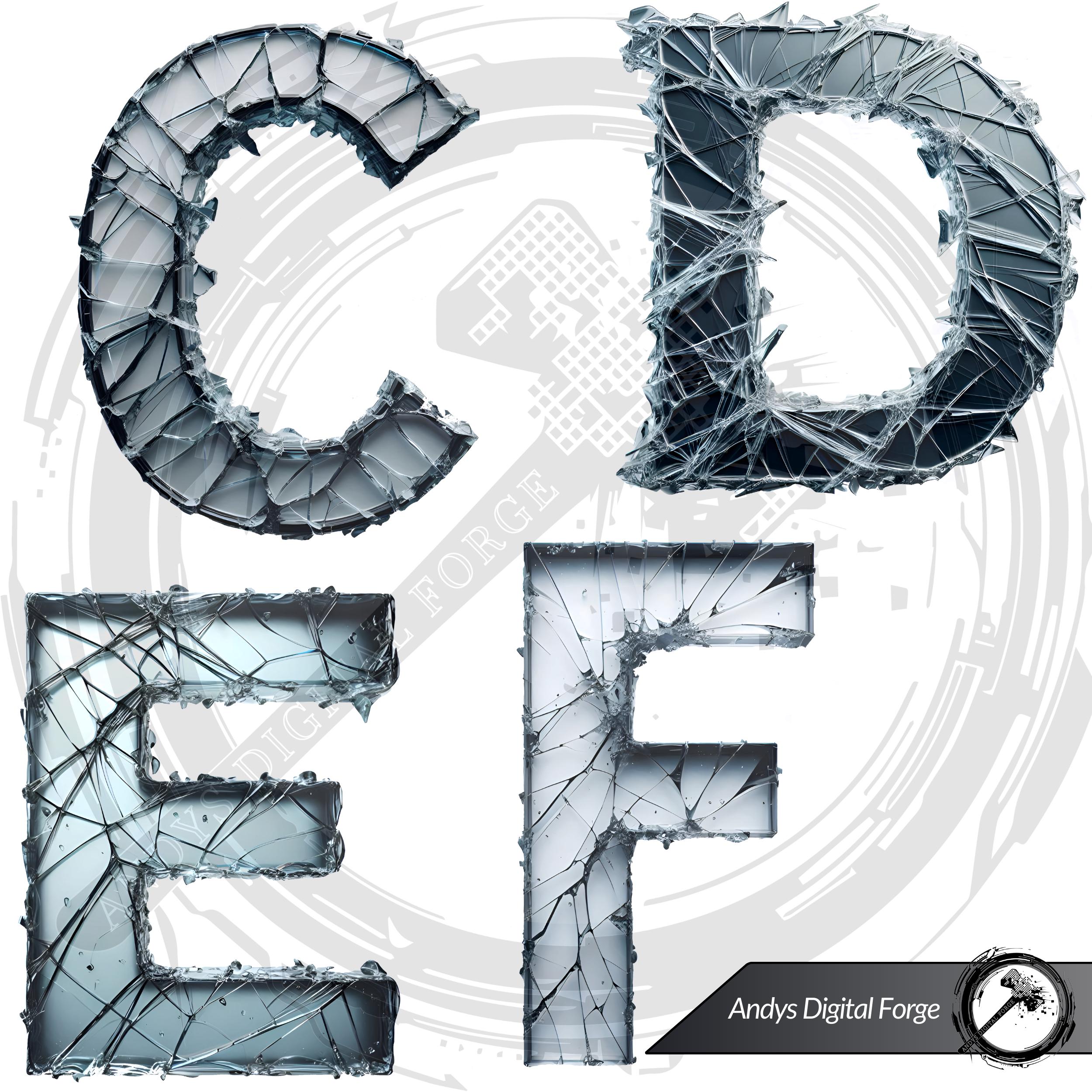 Shattered Lettering Shattered Glass Alphabet - Uppercase and Lowercase Letters, Numbers and ...