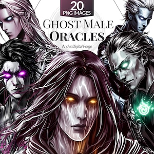 Japanese Ghost Male Cliparts - High-Res Yūrei & Yokai Oracle PNGs for RPG, DIY, Craft, Sublimation, Printable Fantasy Digital Art Designs.