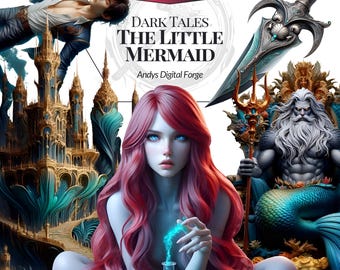 The Little Mermaid Dark Fantasy - Abyssal Curse Cliparts. Haunted PNGs for gothic sublimation, dark ocean creations, tragic storytelling