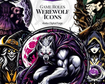 Werewolf Game Roles - Character Icons PNG High Resolution Cliparts - Printable, Crafts, Digital Projects, Game Creation - Digital Download