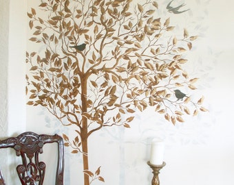 stencil wall stencil large tree stencil free birds stencil etsy