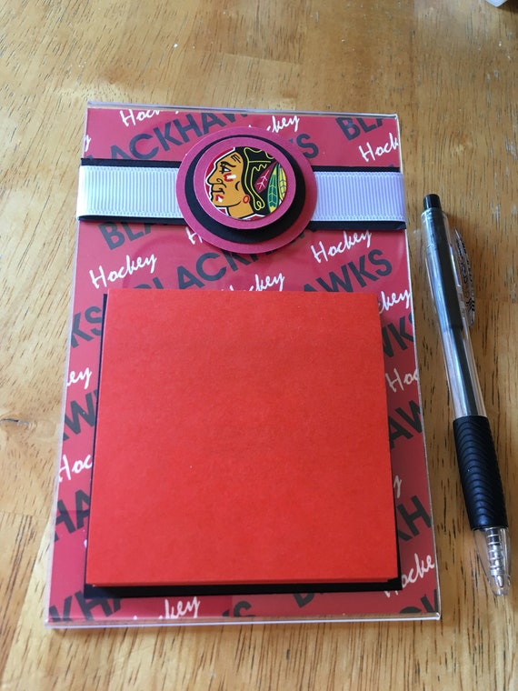 Desktop Sticky note holder w pen 6 x 4 Chicago Blackhawks post it note