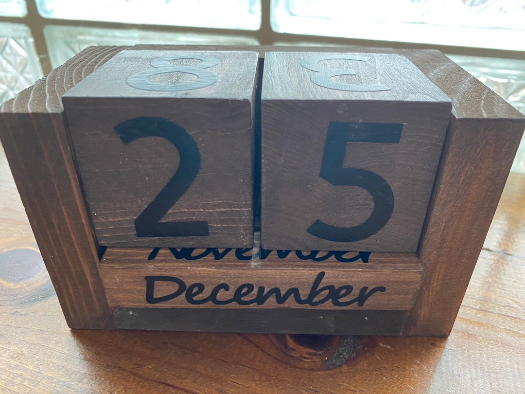 Perpetual Wooden Block Desk Calendar Decoupaged Wood Etsy