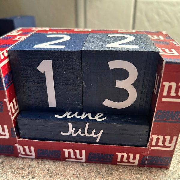 Giants de New York - Calendrier de bureau perpétuel en blocs de bois - Bois découplé