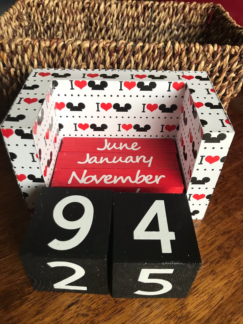 Disney perpetual Wooden Block Desk Calendar Decoupaged Wood Etsy