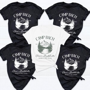 Maßgeschneiderte Camping Junggesellinnenabschiede Shirts, passende Outdoor Bach T-Shirts, Camping Bach T-Shirts, Wandern Bergsee Brautparty Shirt