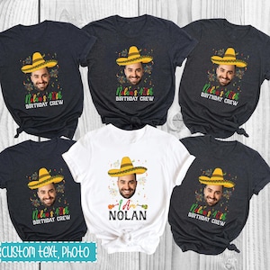 Gepersonaliseerde Cinco De Mayo-verjaardagsshirt, aangepaste verjaardagsfoto met naamshirts, grappig Mexicaans Fiesta-verjaardagscadeau, aangepast gezicht