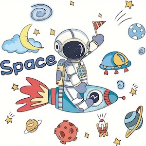 Wandsticker Cartoon-Astronaut – Kreativer, abnehmbarer Wandaufkleber für Kinderzimmer & Spielbereiche, ideal für Weltraum-Liebhaber
