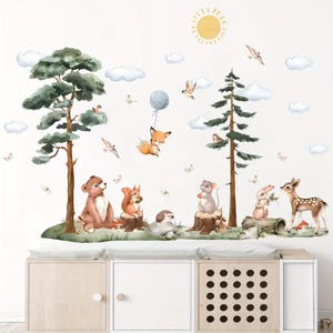Wandsticker Niedliche Cartoon-Tiere – Selbstklebende Sticker mit Bär, Hirsch & Hase, ideal für Kinderzimmer und kreative Wandgestaltung