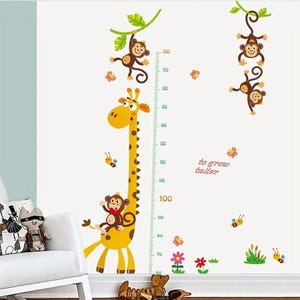 Wandsticker Höhenmesser mit Giraffen & Affen – Abnehmbarer Cartoon-Wandaufkleber für Kinderzimmer, ideal zur spielerischen Größenmessung
