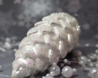 Enchanted Frost: Hand-Painted Glass Pine Cone Ornament