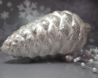 Enchanted Frost: Hand-Painted Glass Pine Cone Ornament