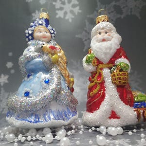 Exquisite Hand-Blown Glass Ornament Set: Ded Moroz and Snegurochka - A Timeless  Tradition