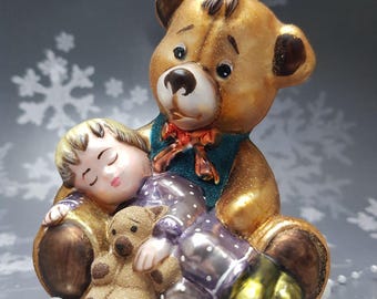 三日月の上で眠るサンタクロース 吹きガラス クリスマスオーナメント