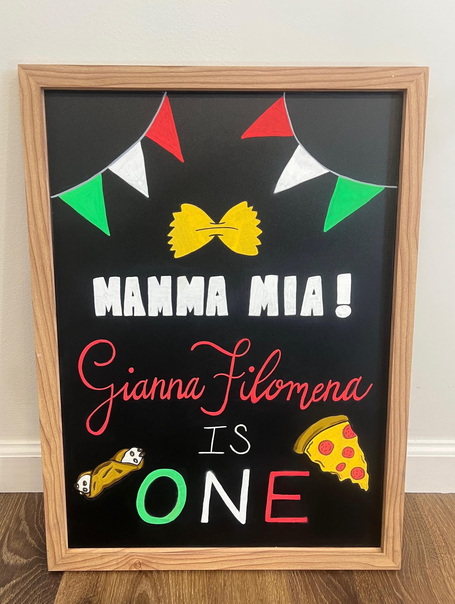 Personalized HandDrawn Birthday Party Chalkboard Sign Italian Theme First Birthday Birthday Decor