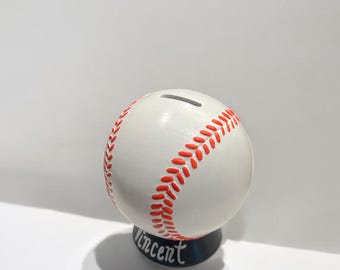 Cofrinho de beisebol, personalizado, pintado à mão, presente para recém-nascido, presente de berçário, presentes de primeiro aniversário, fã de esportes, amante de beisebol