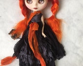 OOAK HALLOWEEN BLYTHE Doll Dress - Bewitching Hand-Dyed Silk Full-Length Gown for Blythe - Halloween Black and Pumpkin
