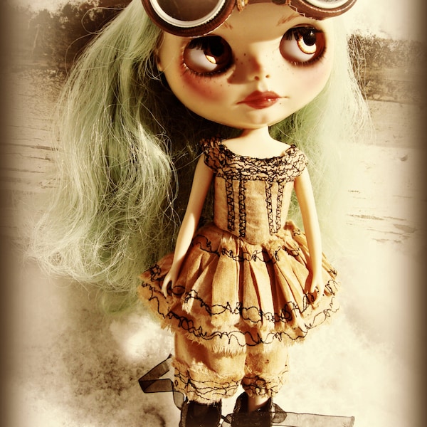 PATTERN Blythe Doll Designer Pattern/Tutorial PDF for 3-Piece Corset and Skirt Set  by Cindy Sowers - Tea-Stained Corset, Skirt and Drawers